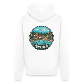 Schweden Reiseabzeichen Dala Pferdearchipel - Unisex Premium Bio Zip Hoodie - Weiß - Hinten - Thijin (182cm)