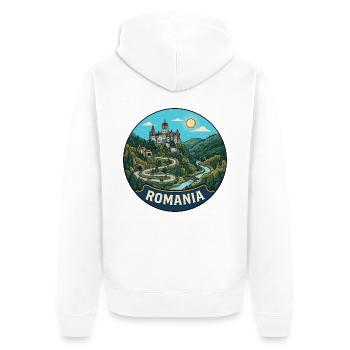 Rumänien Reiseabzeichen Bran Dracula Schloss - Unisex Premium Bio Zip Hoodie - Weiß - Hinten - Thijin (182cm)