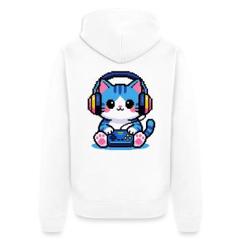 8-Bit Gamer Cat — Retro-Pixelkunst - Unisex Premium Bio Zip Hoodie - Weiß - Hinten - Thijin (182cm)