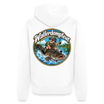 Waller Angeln - Unisex Premium Bio Zip Hoodie - Weiß - Hinten - Thijin (182cm)
