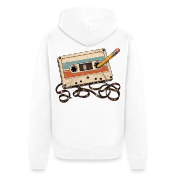 Retro-Kassette und Bleistift Vintage, 80er, 90er, - Unisex Premium Bio Zip Hoodie - Weiß - Hinten - Thijin (182cm)