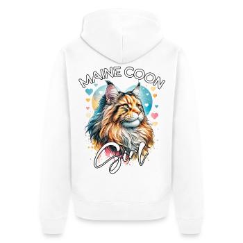 Maine Coon Mädchen Maine Coon - Unisex Premium Bio Zip Hoodie - Weiß - Hinten - Thijin (182cm)