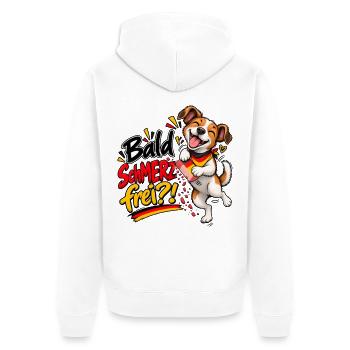 Bald SchMERZ frei?! Gegen Merz  - Unisex Premium Bio Zip Hoodie - Weiß - Hinten - Thijin (182cm)