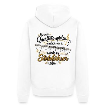 Querflöte Witz Stabführer heißt - Unisex Premium Bio Zip Hoodie - Weiß - Hinten - Thijin (182cm)
