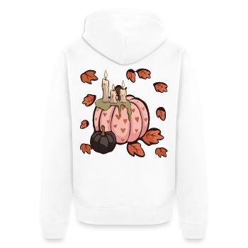 Rosa Kürbis mit Herzen und Kerzen - Unisex Premium Bio Zip Hoodie - Weiß - Hinten - Thijin (182cm)
