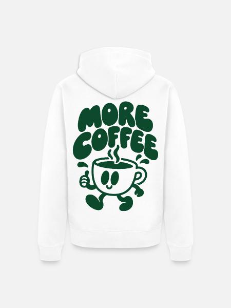 More Coffee – Laufende Kaffeetasse - Unisex Premium Bio Zip Hoodie - Weiß