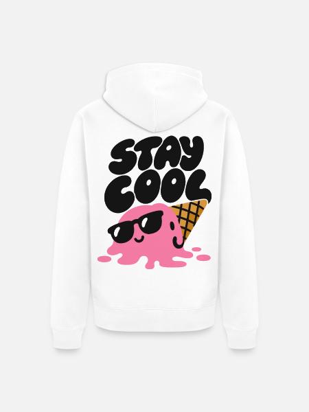 Stay Cool – Eiscreme mit Sonnenbrille - Unisex Premium Bio Zip Hoodie - Weiß
