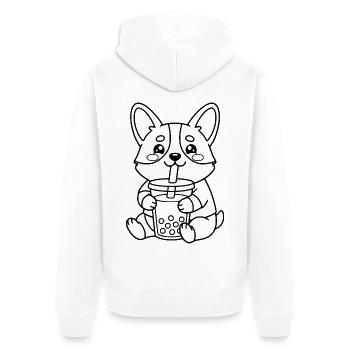 Niedliche Corgi Bubble Tea Gliederung Lustige Kawaii Boba - Unisex Premium Bio Zip Hoodie - Weiß - Hinten - Thijin (182cm)