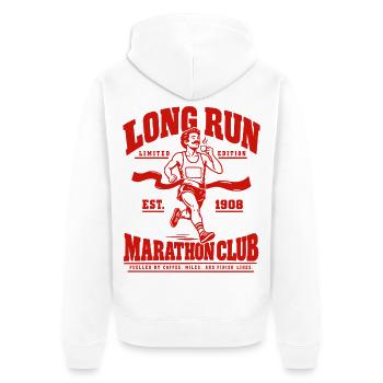 Long Run Marathon Club – Läufer mit Kaffee - Unisex Premium Bio Zip Hoodie - Weiß - Hinten - Thijin (182cm)