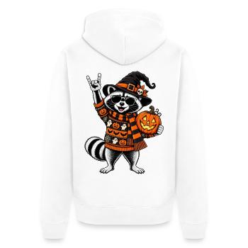 Halloween Waschbär mit Hexenhut & Kürbis - Unisex Premium Bio Zip Hoodie - Weiß - Hinten - Thijin (182cm)