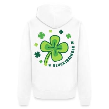 Glücksbringer – Kleeblatt - Mutmacher - Unisex Premium Bio Zip Hoodie - Weiß - Hinten - Thijin (182cm)
