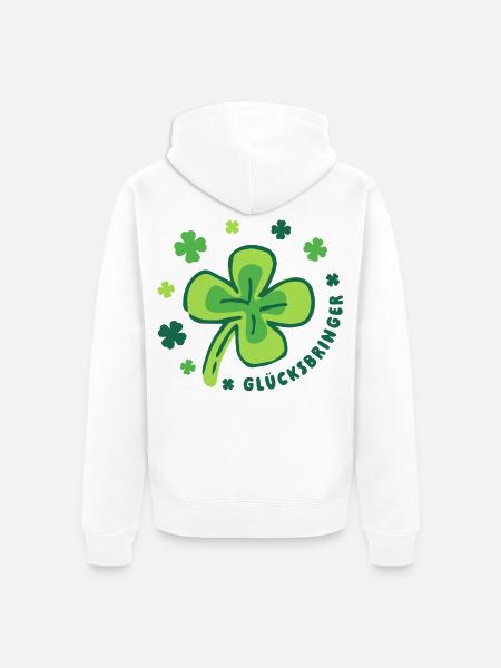 Glücksbringer – Kleeblatt - Mutmacher - Unisex Premium Bio Zip Hoodie - Weiß