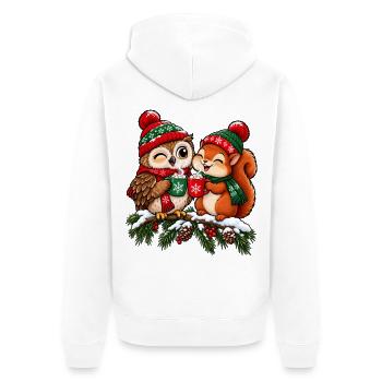 Weihnachten Eule Eichhörnchen Kakao Geschenk - Unisex Premium Bio Zip Hoodie - Weiß - Hinten - Thijin (182cm)