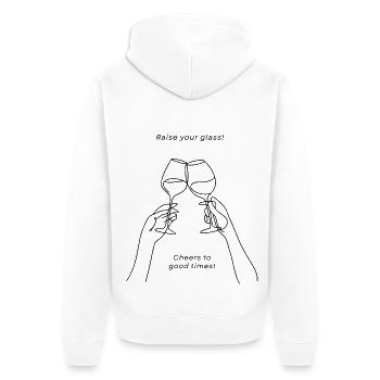 Anstoßende Weingläser – Filigrane Linienkunst - Unisex Premium Bio Zip Hoodie - Weiß - Hinten - Thijin (182cm)
