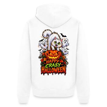 Happy Crazy Halloween Cat – Spooky Pumpkin  - Unisex Premium Bio Zip Hoodie - Weiß - Hinten - Thijin (182cm)