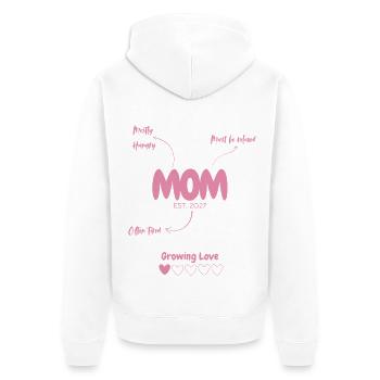 Mom EST. 2027 - Rücken/ Vollformat - Unisex Premium Bio Zip Hoodie - Weiß - Hinten - Thijin (182cm)