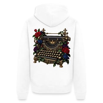 Antike Schreibmaschine mit Rosen - Unisex Premium Bio Zip Hoodie - Weiß - Hinten - Thijin (182cm)