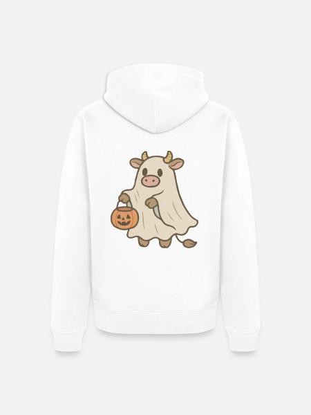 Kuhgeist mit Kürbiskorb - Unisex Premium Bio Zip Hoodie - Weiß