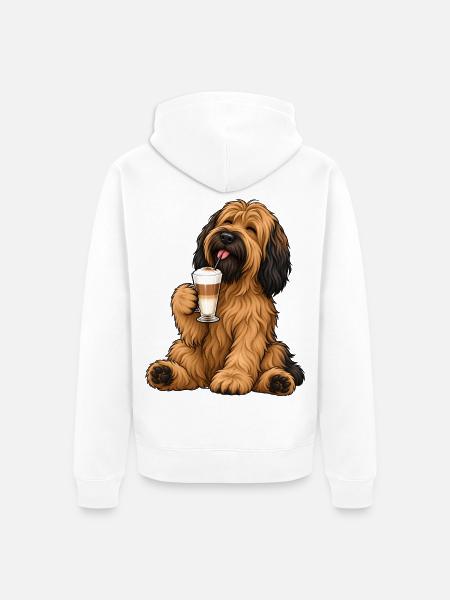 Briard mit Latte Macchiato - Unisex Premium Bio Zip Hoodie - Weiß