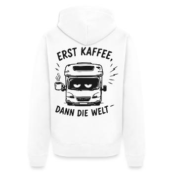 Erst Kaffee Dann Die Welt Bus - Unisex Premium Bio Zip Hoodie - Weiß - Hinten - Thijin (182cm)