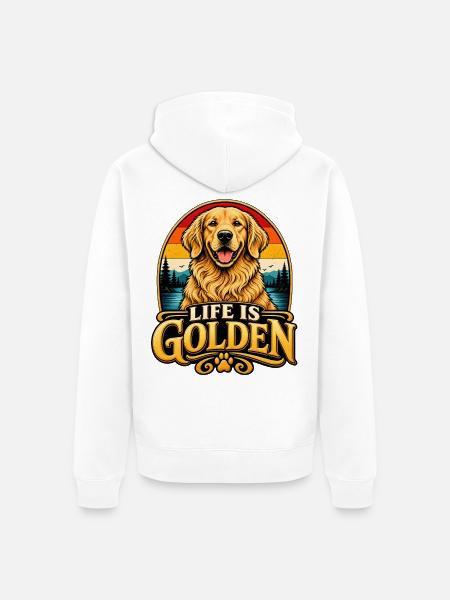 Life Is Golden Retriever Retro - Unisex Premium Bio Zip Hoodie - Weiß