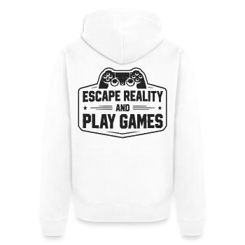 Escape Reality and Play Games - Gamer Sprüche - Unisex Premium Bio Zip Hoodie - Weiß - Hinten - Thijin (182cm)