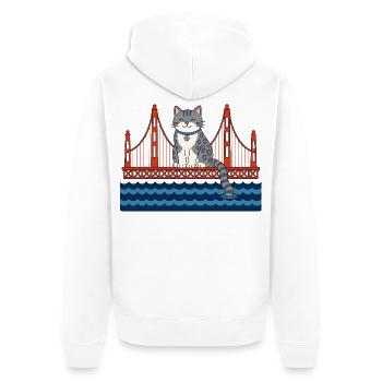 Lustige Katze sitzt auf der roten Brücke Katzen - Unisex Premium Bio Zip Hoodie - Weiß - Hinten - Thijin (182cm)