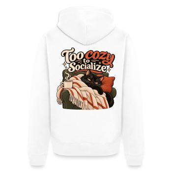 Zu gemütlich für Gesellschaft - Unisex Premium Bio Zip Hoodie - Weiß - Hinten - Thijin (182cm)