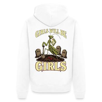 Girls Will Be Girls – Praying Mantis Graveyard - Unisex Premium Bio Zip Hoodie - Weiß - Hinten - Thijin (182cm)