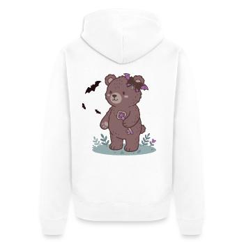 Nachtbär mit Schlüsselanhänger und Schleifen - Unisex Premium Bio Zip Hoodie - Weiß - Hinten - Thijin (182cm)