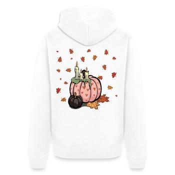 Rosa Kürbis mit Herbstkerzen - Unisex Premium Bio Zip Hoodie - Weiß - Hinten - Thijin (182cm)