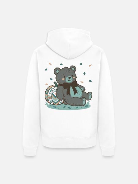 Grauer Teddybär mit gestempeltem Kürbis - Unisex Premium Bio Zip Hoodie - Weiß