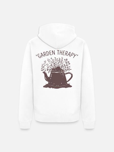 Garten Therapy Teekanne Motiv - Unisex Premium Bio Zip Hoodie - Weiß