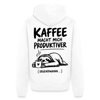 Lustiger Spruch Kaffee macht mich produktiver... - Unisex Premium Bio Zip Hoodie - Weiß - Hinten - Thijin (182cm)