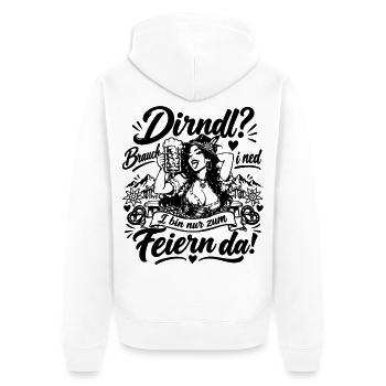 Dirndl? Brauch i ned - Unisex Premium Bio Zip Hoodie - Weiß - Hinten - Thijin (182cm)