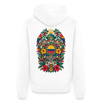 Kolumbien | Papageien, Kaffee & Cumbia - Unisex Premium Bio Zip Hoodie - Weiß - Hinten - Thijin (182cm)