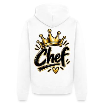 Partner-Design Chef - Eigentlich Chef  - Unisex Premium Bio Zip Hoodie - Weiß - Hinten - Thijin (182cm)