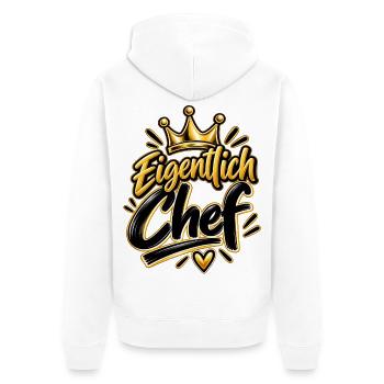 Partner-Design Chef - Eigentlich Chef  - Unisex Premium Bio Zip Hoodie - Weiß - Hinten - Thijin (182cm)