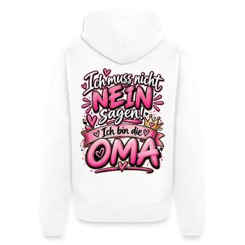 Lustiges Oma Design Muss nicht nein sagen bin Oma - Unisex Premium Bio Zip Hoodie - Weiß - Hinten - Thijin (182cm)
