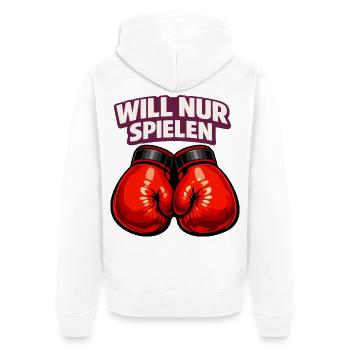 Boxer mit ironischem Statement - Unisex Premium Bio Zip Hoodie - Weiß - Hinten - Thijin (182cm)