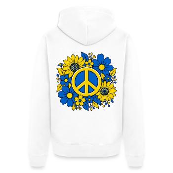 Ukraine Peace Zeichen mit Blumen Blau Gelb - Unisex Premium Bio Zip Hoodie - Weiß - Hinten - Thijin (182cm)