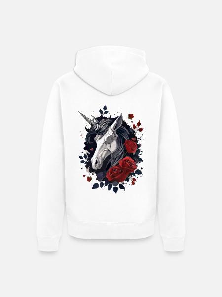 Dark Gothic Einhorn mit Rosen - Unisex Premium Bio Zip Hoodie - Weiß