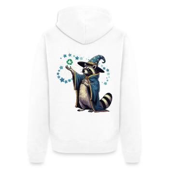 Recycling Zauberer Waschbär - Unisex Premium Bio Zip Hoodie - Weiß - Hinten - Thijin (182cm)