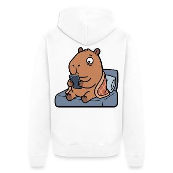 Müde, süße Capybara spielt vor dem Schlafengehen am Handy - Unisex Premium Bio Zip Hoodie - Weiß - Hinten - Thijin (182cm)