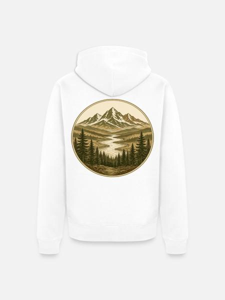Rundbild Bergfluss Waldlandschaft - Unisex Premium Bio Zip Hoodie - Weiß
