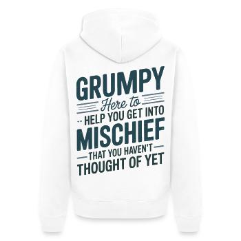Grumpy hier, um dir zu helfen, in Unfug einzusteigen - Unisex Premium Bio Zip Hoodie - Weiß - Hinten - Thijin (182cm)