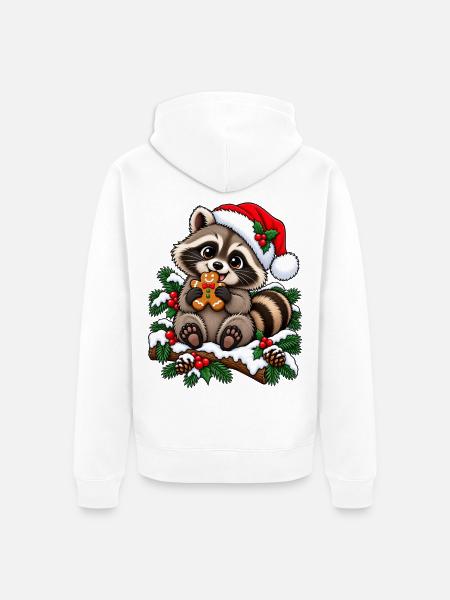 Waschbär mit Weihnachtsmütze und Lebkuchen - Unisex Premium Bio Zip Hoodie - Weiß