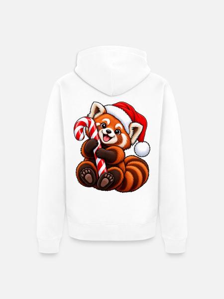 Roter Panda mit Weihnachtsmütze & Zucker - Unisex Premium Bio Zip Hoodie - Weiß