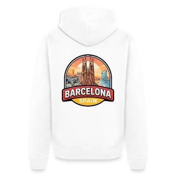 Barcelona Spanien Reiseabzeichen Sagrada Familia Geschenk - Unisex Premium Bio Zip Hoodie - Weiß - Hinten - Thijin (182cm)
