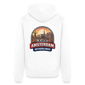 Amsterdam Niederlande Reiseabzeichen Kanäle Geschenk - Unisex Premium Bio Zip Hoodie - Weiß - Hinten - Thijin (182cm)